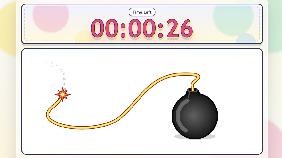 Cartoon bomb classroom countdown timer preview for timed activities and transitions