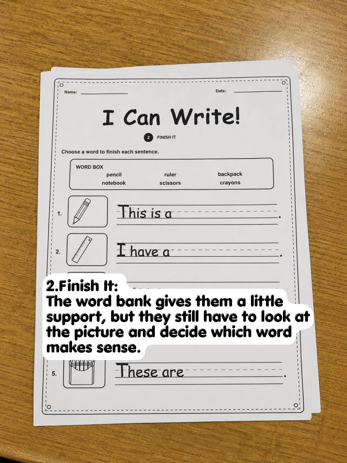 Finish It step from the first-grade I Can Write worksheets