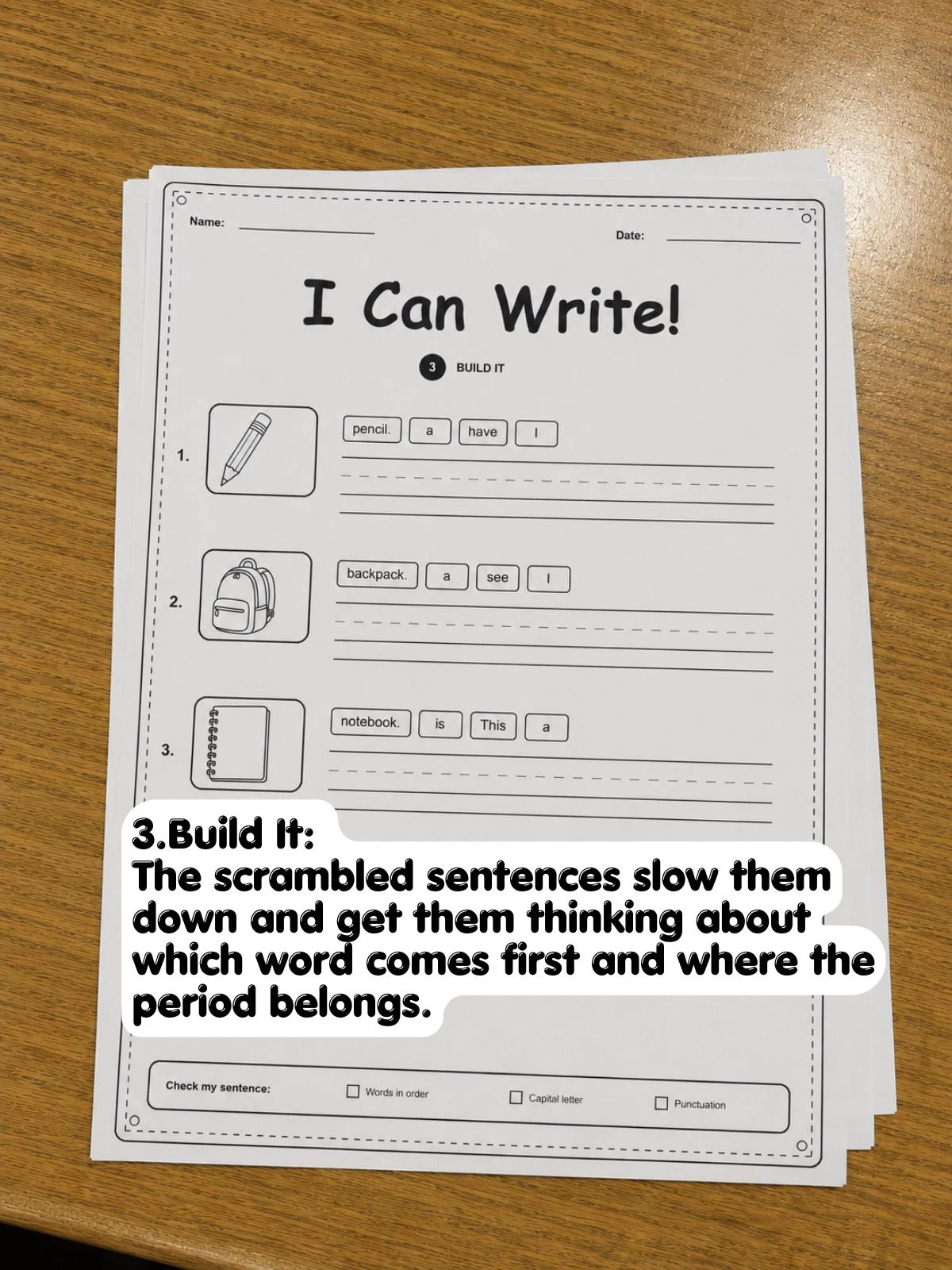 Build It step from the first-grade I Can Write worksheets
