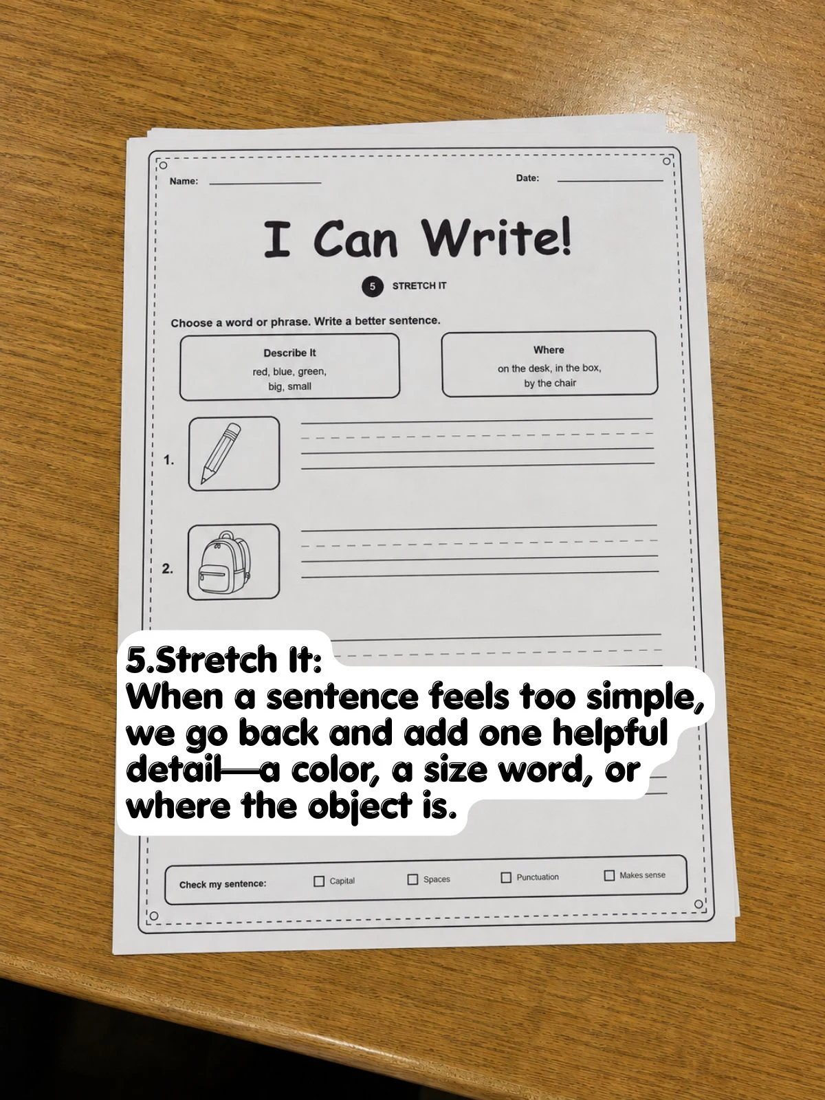 Stretch It step from the first-grade I Can Write worksheets