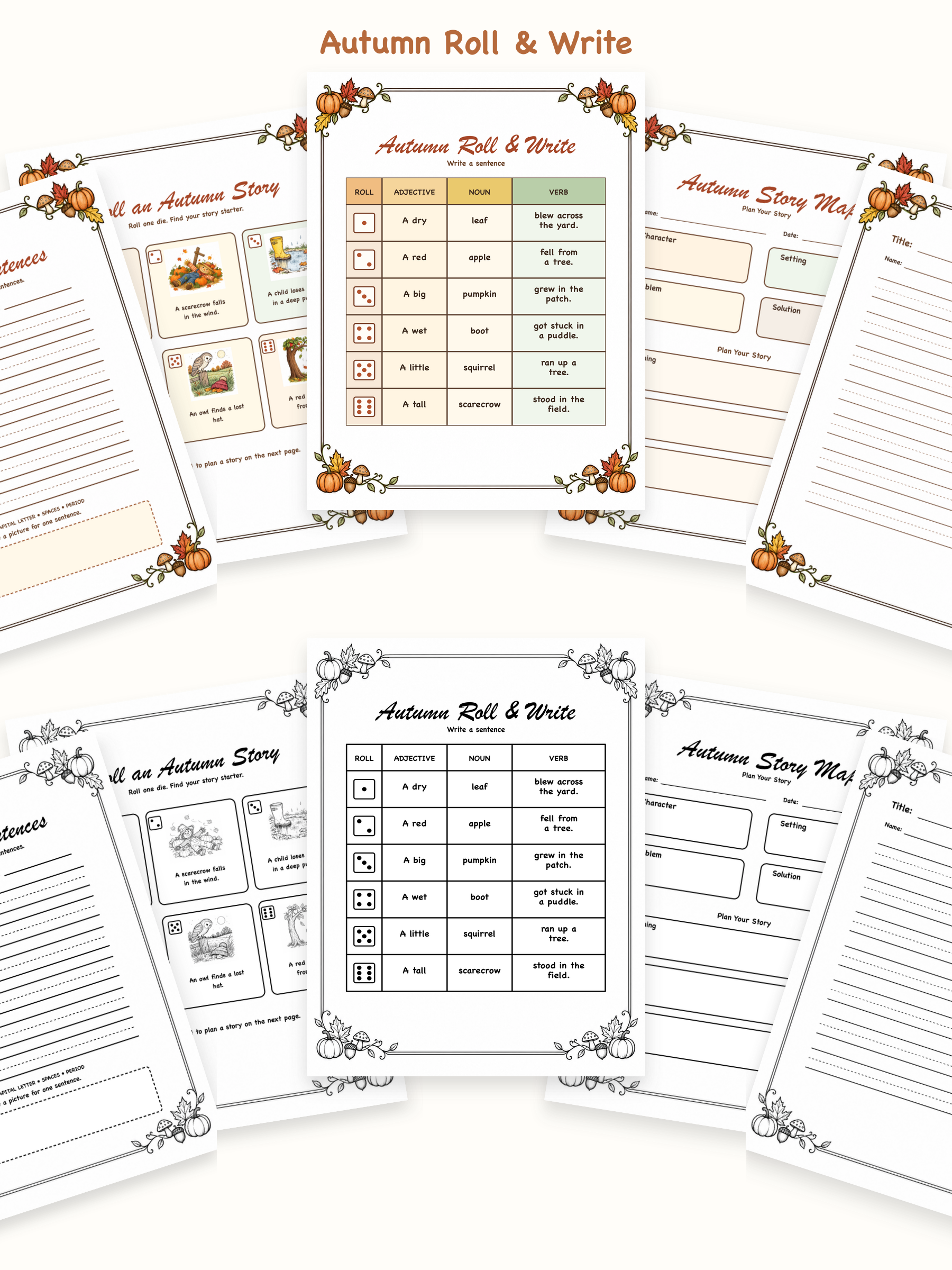 Autumn Roll and Write printable writing center