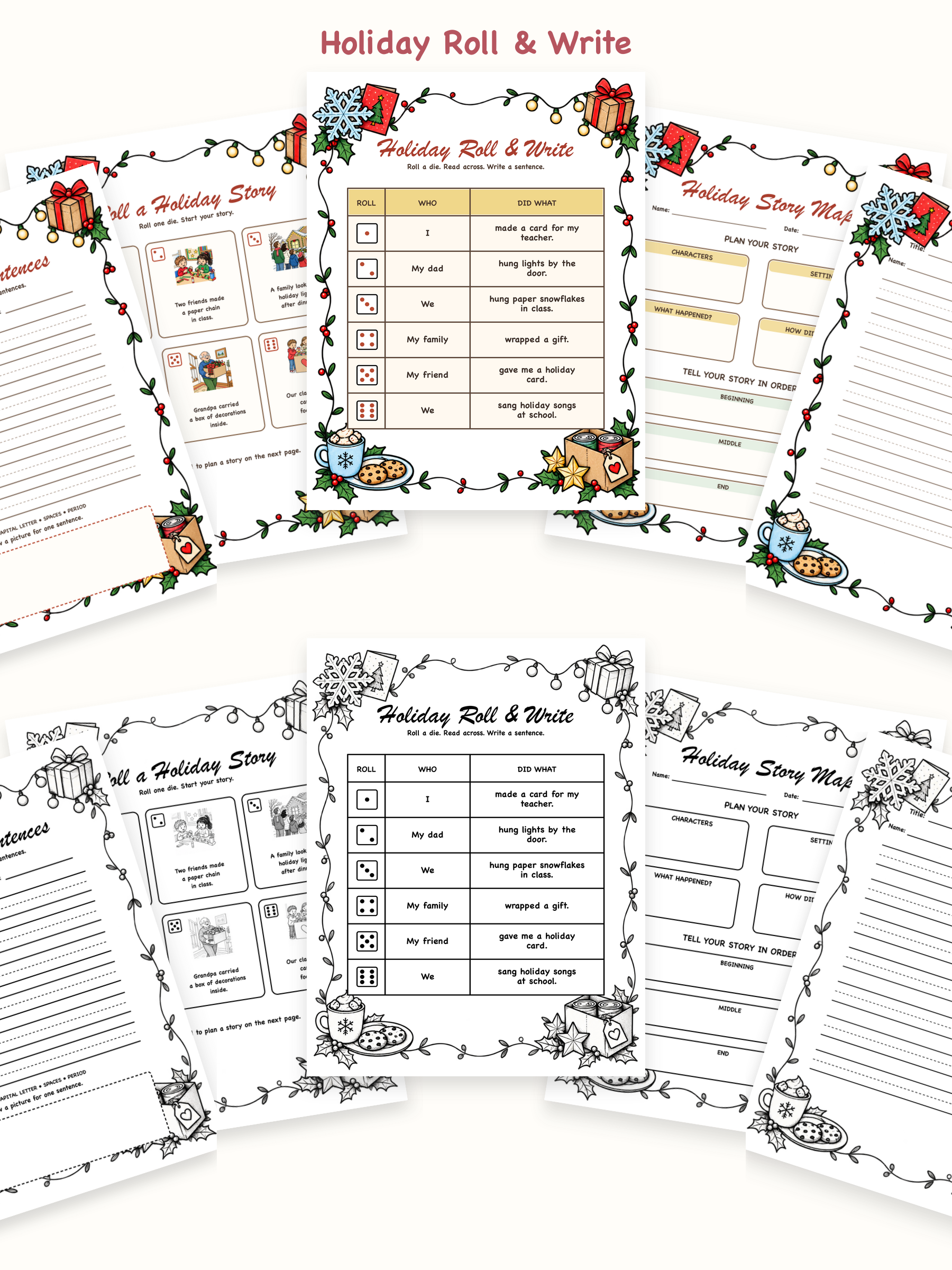 Holiday Roll and Write printable writing center