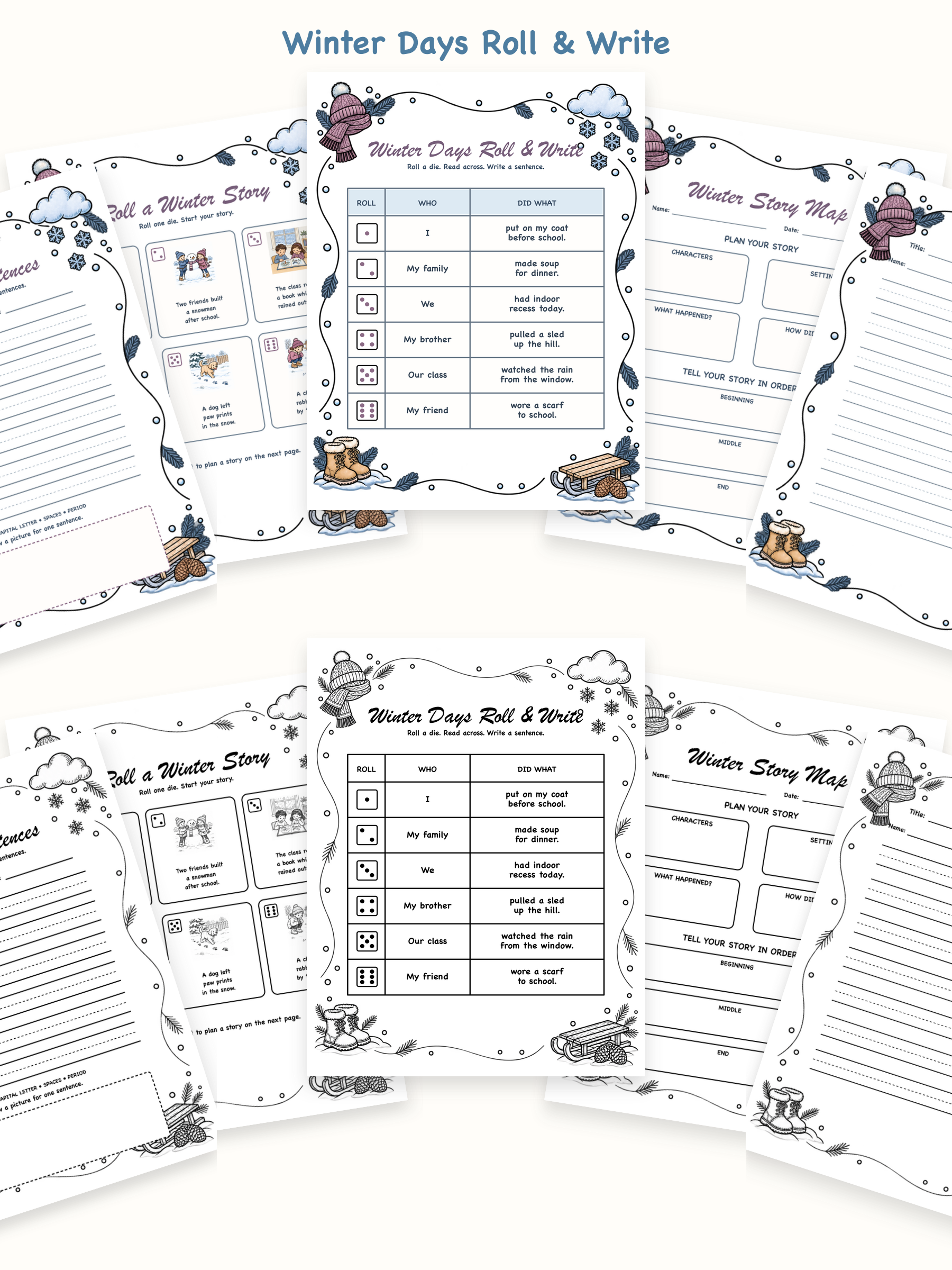 Winter Days Roll and Write printable writing center